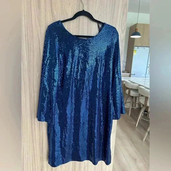 JM studio by John Meyer size 12 navy blue sequin festive dress elegant like new - Picture 1 of 7